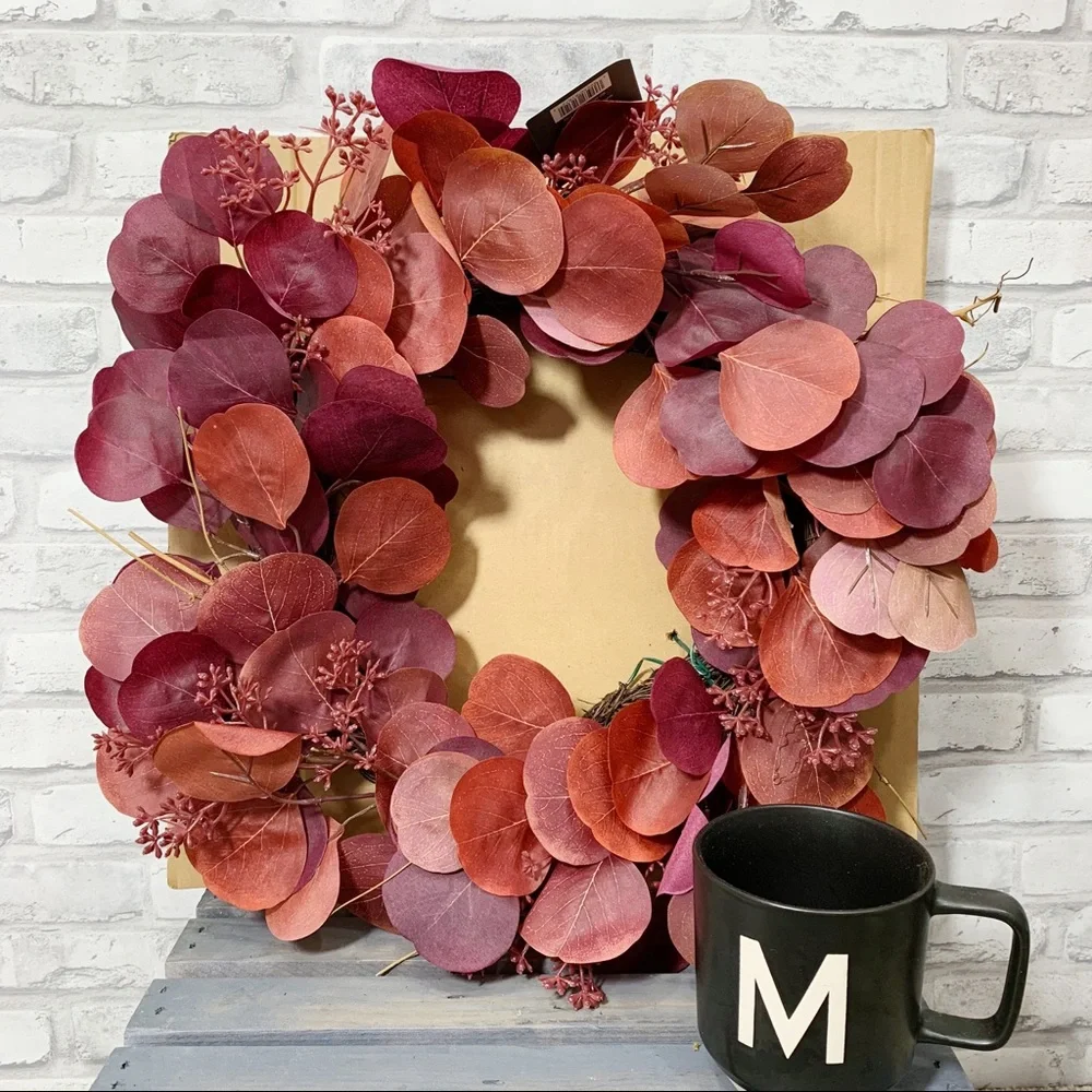 Threshold Burgundy Faux Floral Dried Leaves Wreath - Home Decor - Fall